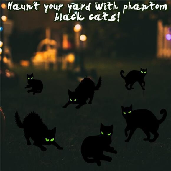 Halloween Black Cat Yard Decorations Glow in Dark Eyes Outdoor Scary Party Decor - Picture 7 of 8